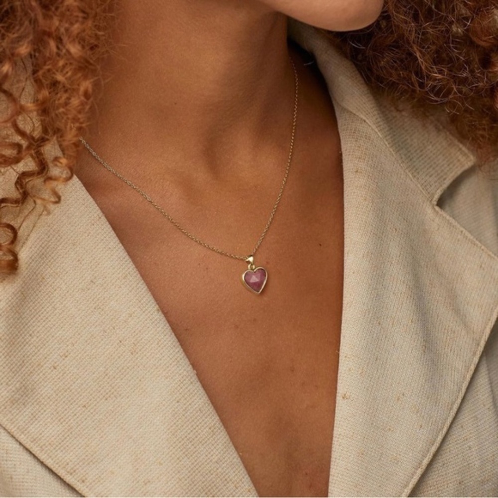 Gold 14k Gold Plated Rhodochrosite Heart Stone Necklace